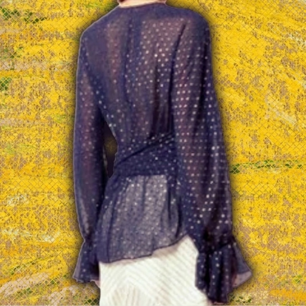 💘 Jonathan Simkhai Metallic Wrap Blouse in Midnight Blue XS ASO Sunny Hostin - Picture 3 of 10